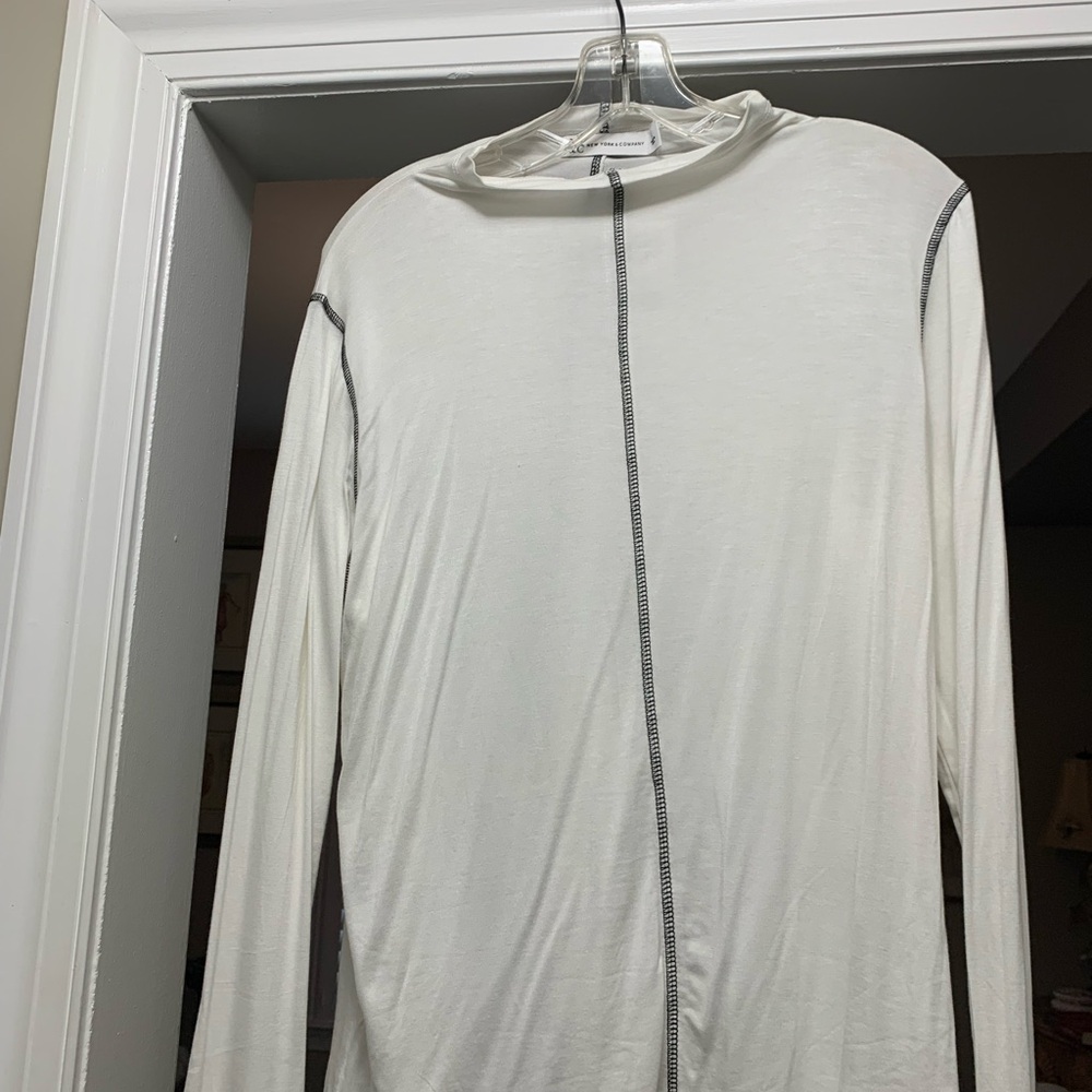 New York & Company White mock turtleneck Top with Black Accents